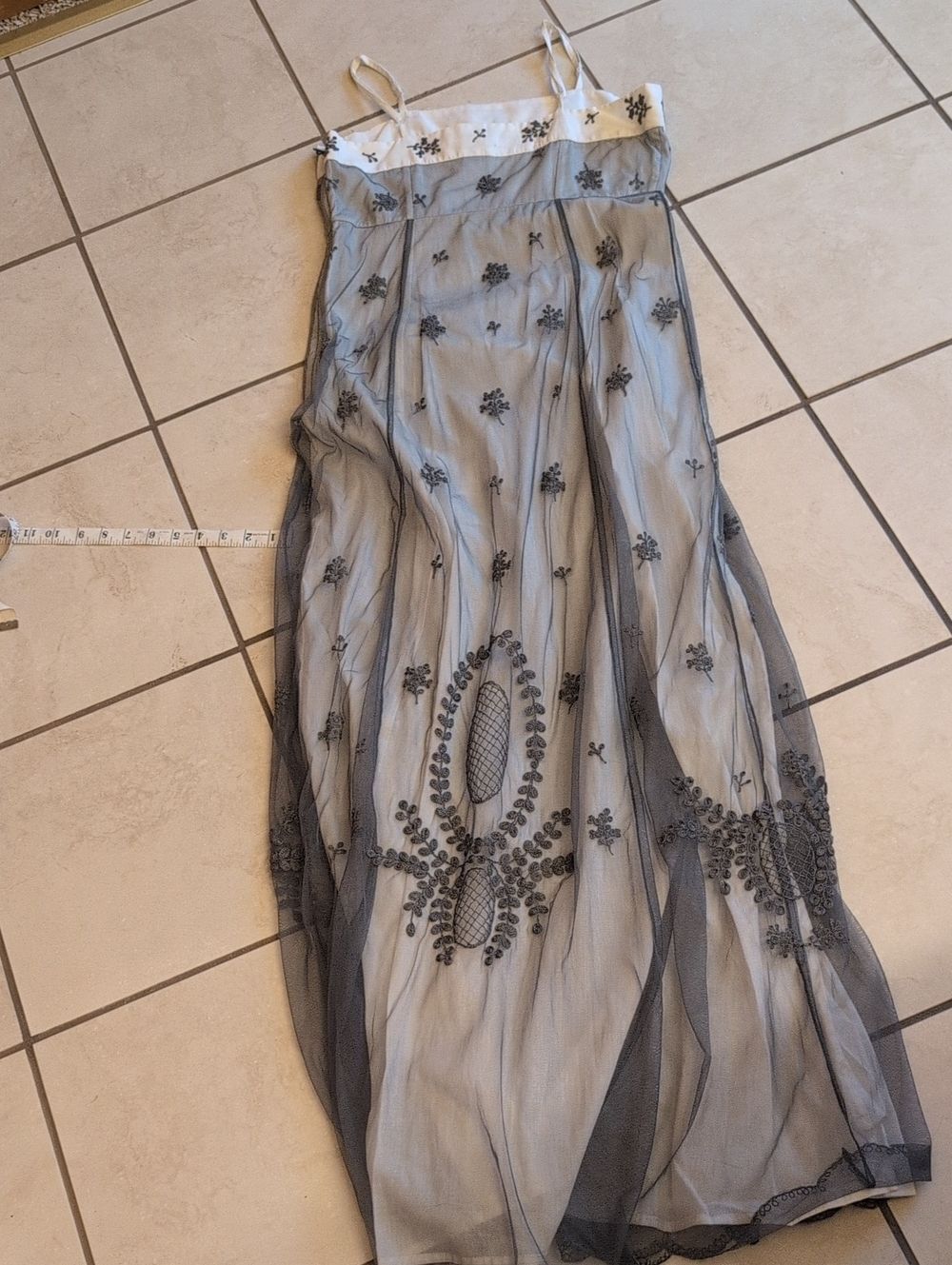 Hopeless Romantic Grey Embroidered Maxi dress 20s Gatsby Victorian White Size S - Picture 3 of 9
